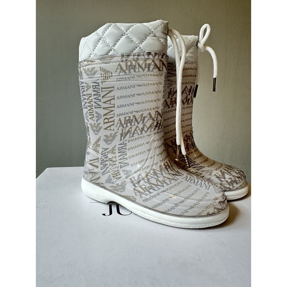 ARMANI New Girls Kids LOGO CLEAR RAIN BOOTS 23 Eu / 7 C US RTL: $140 SE549 O120